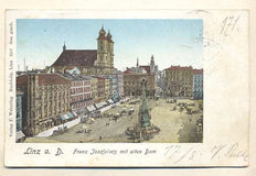 LINZ a. D. - FRANZ JOSEFPLATZ MIT ALTEN DOM. - 1900. Pohlednice. Rakousko. Cizina. Místopis. Dlouhá adresa.