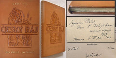 ČESKÝ RÁJ V BAREVNÝCH DŘEVORYTECH KARLA VIKA. - 1930. Podpisy autorů: J. Pekař; Z. Wirth; K. Vik; kožená vazba; sign. J. KOPEČEK. /q/