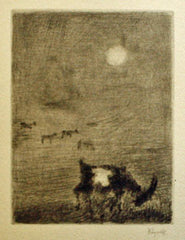 REYNEK; BOHUSLAV: KOZY NA PASTVĚ. - 50. léta. Suchá jehla; signováno; papír Vidalon 273x202; otisk desky 130x97. /grafika/