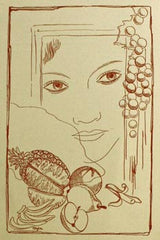 TOYEN. Menu společného oběda pro účastníky VIII. schůzky Moravských knihomilů - 1936. Prostějov. Dvojlist s celostr. ilustrací TOYEN.