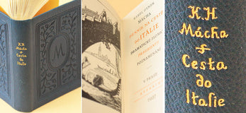 MÁCHA; KAREL HYNEK: DENNÍK NA CESTĚ DO ITÁLIE.  - 1925. Edice Hyperion sv. 31; výzdoba CYRIL BOUDA; celokožená vazba; ANT. TVRDÝ. /Mácha/