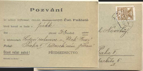 1924. Dopisnice. Pozvánka. /historie/fašismus/pohlednoce/