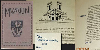 Teige - MUSAION. Sborník pro moderní umění. Sv. II. - 1921.Karel Teige věnování; Jožka Nevařilová. /podpis/