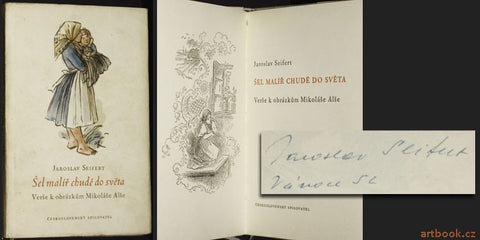 1952. Podpis autora. Verše k obrázkům Mikoláše Alše. obálka a typo METHOD KALÁB. /poezie/