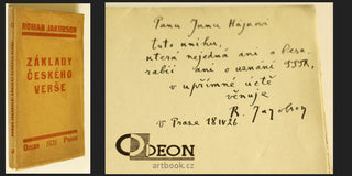 JAKOBSON; ROMAN: ZÁKLADY ČESKÉHO VERŠE.  - 1926. 1. vyd. Podpis autora.  Obálka KAREL TEIGE. /strukturalismus/