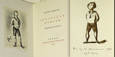 1957. Litografie (sign.) a 3 kresby CYRIL BOUDA. + Kresba tuží s věnováním a podpisem.