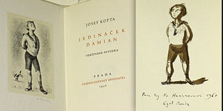 Cyril Bouda - KOPTA; JOSEF: JEDINÁČEK DAMIAN. - 1957. Litografie (sign.) a 3 kresby CYRIL BOUDA. + Kresba tuží s věnováním a podpisem.