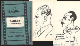Karikatury - ZÁBĚRY Z KONFERENCE. FILM - TELEVIZE. - 1957.  23 karikatur na volných kartonech.  Reklamní podnik státního obchodu. /60/