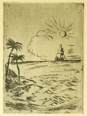 KONŮPEK; JAN: DĚTSTVÍ. Loď plující do Orientu. - 1918. Lept;  sign. vpravo dole tužkou; b.d. (1918). 161x117; list 395x290 /grafika/
