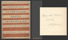JELÍNEK; HANUŠ: ZE SOUČASNÉ POEZIE FRANCOUZSKÉ. - 1925. Od symbolismu k dadaismu. Podpis autora.