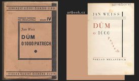 WEISS; JAN: DŮM O 1000 PATRECH. - (1929). 1. vyd. Úroda sbírka krásné prózy. Obálka a typografická úprava VÁCLAV MAŠEK.