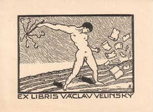 EXLIBRIS - EROTIC. - ČÁP. Dřevoryt (wood engraving). 1927.