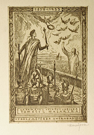 (1935). Lept;  sign.; (1935). 215x145; list 345x250; ruční papír. J.H.  Štěrba v Uherském Hradišti.