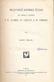 1903. KU KRITICE LEGEND O SV. LUDMILE; SV. VÁCLAVU A SV. PROKOPU.