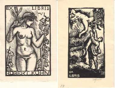 HODEK + HOFBAUER. 2x Dřevoryt (wood engraving); 1x sign.