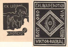 EXLIBRIS - EROTICIS. - 2x Dřevoryt (wood engraving);