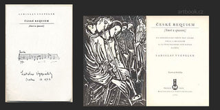 VYCPÁLEK; LADISLAV: ČESKÉ REQUIEM (SMRT A SPASENÍ). - 1943. Podpis autora; s notovým rukopisem. Dřevoryt KAREL SVOLINSKÝ. /hudba/