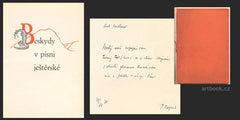 BEZRUČ; PETR: BESKYDY V PÍSNI JEŠTĚRSKÉ. - 1938.  Ručně psané čtyřverší  s podpisem autora.
