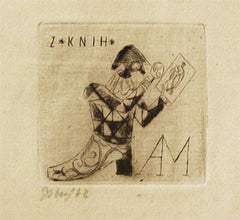 TICHÝ; FRANTIŠEK. Exlibris Antonína Müllera. - 1943. Suchá jehla. Sign.; dat. 57x60; papír 150x105. Volný list.
