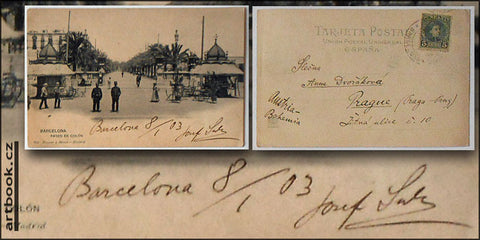 1903. Pohlednice odeslaná z Barcelony Anně Dvořákové. /podpis/q/
