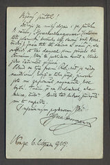 IGNÁT HERRMANN - autogram. - 1919. Korespondeční lístek. Podpis.