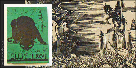 1941. Dřevoryty M. R. JUNOVÁ a JIŘÍ MAREK (2x sign.). Podpis Jakuba Demla. /sr/