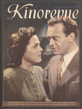 1941. Obrázkový filmový týdeník. VLASTA MATULOVÁ a KAREL HÖGER z filmu 'MODRÝ ZÁVOJ'.