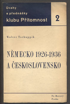 1936. Úvahy a přednášky klubu Přítomnost. Obálka FRANTIŠEK MUZIKA. /historie/