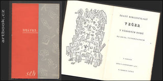 MENU - ŠESTÝ BIBLIOFILSKÝ VEČER V NÁRODNÍM DOMĚ NA KRÁL. VINOHRADECH. - 1930. Kresba J. ŠVÁB. Spolek českých bibliofilů.