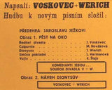 VOSKOVEC A WERICH: PĚST NA OKO. - 1947. Plakát na první poválečné uvedení této hry; 27. dubna 1947. /w/