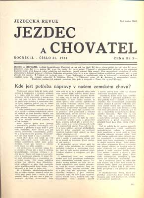 JEZDEC A CHOVATEL - JEZDECKÁ REVUE. - Roč. II., č. 31, 1934.