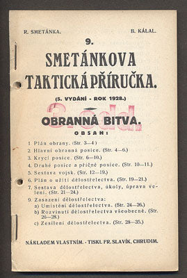 9. SMETÁNKOVA TAKTICKÁ PŘÍRUČKA. OBRANNÁ BITVA. - 1928.