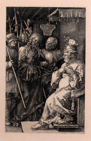 DÜRER, ALBRECHT. Christus vor Kaiphas. Mědiryt, ruční papír. - faksimile, (kol. 1920).