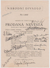 PRODANÁ NEVĚSTA. Program Národního divadla v Praze s podpisy 13 aktérů operního představení. 1945-1949.