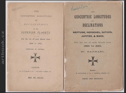 Astrologie - The geocentric longitudes and declinations of Neptune, Herschel, Saturn, Jupiter & Mars. For the 1st of each month from 1900 to 2001. The Geocentric Longitudes and Declinations of the four superior Planets, from 1800 to 1901. By Raphael.