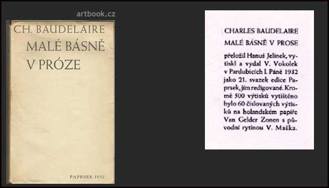 BAUDELAIRE; CHARLES: MALÉ BÁSNĚ V PRÓZE. - 1932. Vokolek, edice Paprsek sv. 21.