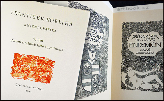 KOBLIHA; FRANTIŠEK: KNIŽNÍ GRAFIKA. - 1944. Soubor dvaceti titulních listů a protititulů. Grafická škola.