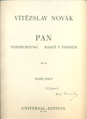 NOVÁK, VÍTĚZSLAV: PAN. BÁSEŇ V TÓNECH O PĚTI VĚTÁCH. OP. 43. - 1911.
