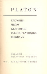 PLATON: EPINOMIS. MINOS. KLEITOFON. PSEUDOPLATONIKA. EPIGRAMY. - 1942.