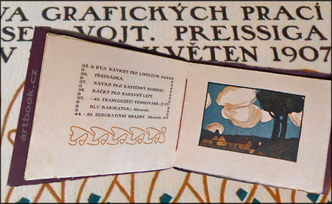 Preissig - VÝSTAVA GRAFICKÝCH PRACÍ A KRESEB VOJT. PREISSIGA. Katalog s orig. barevným dřevorytem. - 1907.