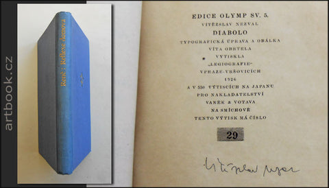 Renč, Vojtěch. Reflexe domova. 1937. / Nezval, Vítězslav. Diabolo. 1926. / Stýblo, M. B. Bloudící motýl. 1941. / Dr. Josef Kořenský: životopisná stať. 1937.